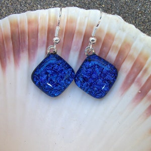 Tropical Ocean Blue Dichroic Fused Glass Earrings