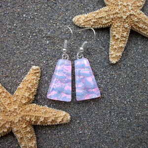 Fiery Pink Pearl Dichroic Glass Dangle Earrings