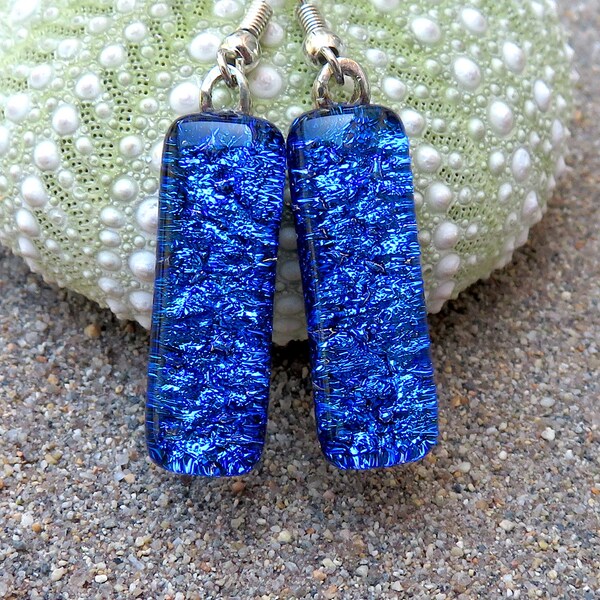 Tropical Ocean Blue Dichroic Glass Dangle Earrings