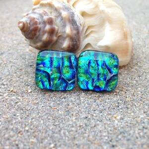 New Zealand Paua Inspired Dichroic Fused Glass Stud Earrings