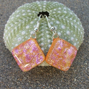 Peachy Pink Dichroic Glass Dangle Earrings image 4