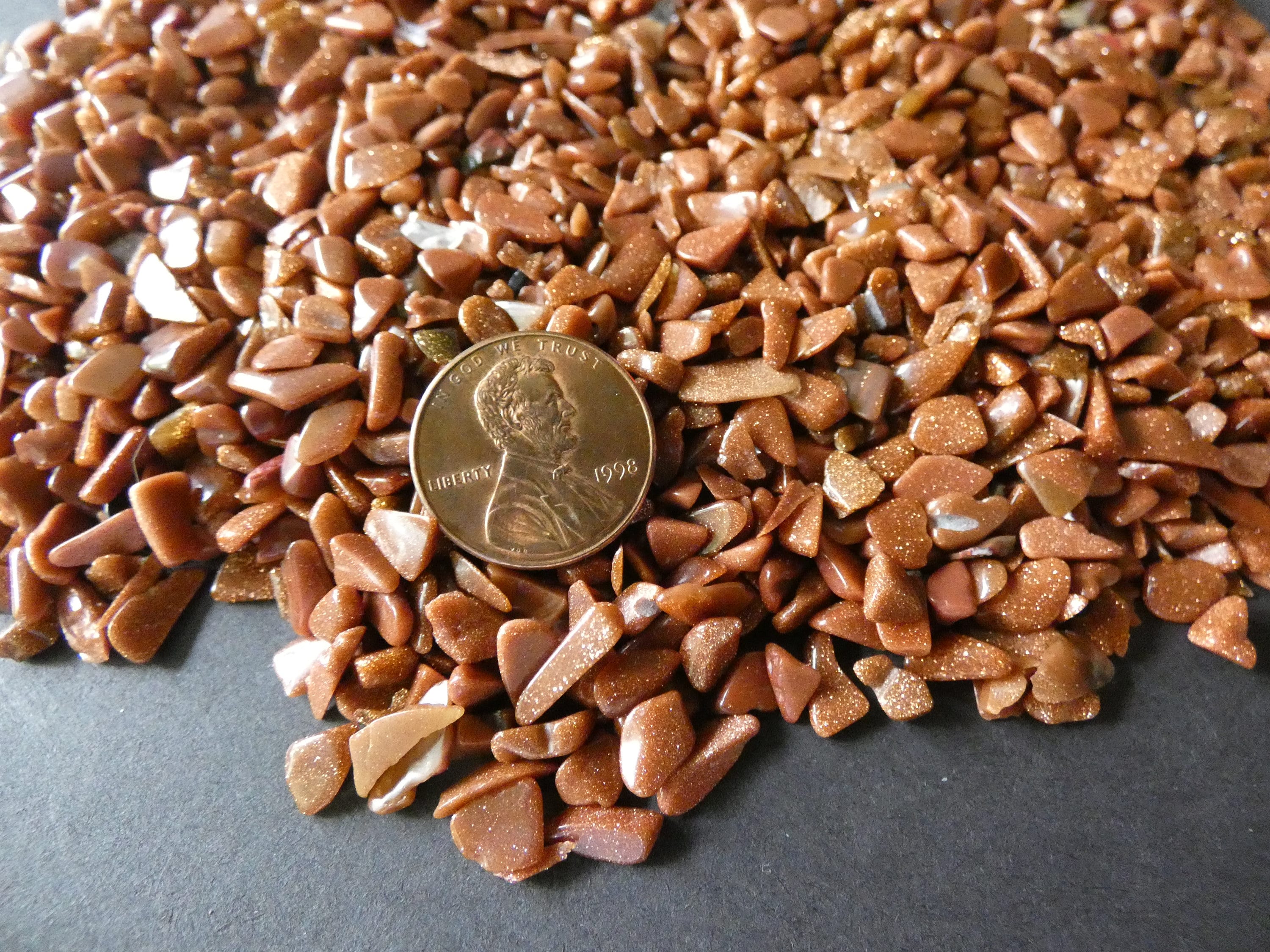 250 Grams Goldstone Chips, Undrilled, 28x24mm Size, Half