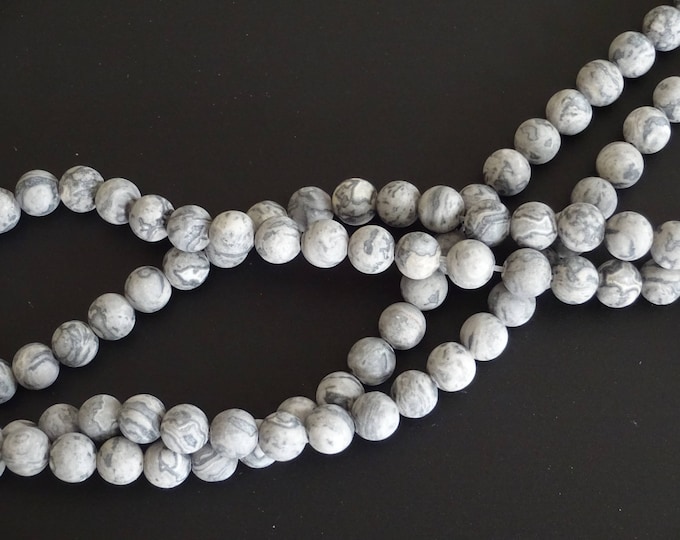 8-8.5mm Natural Frosted Picasso Jasper Ball Beads, Picasso Stone Beads, 15.5 Inch Strand With about 47 Beads, Unfinished, Light Gray Jasper