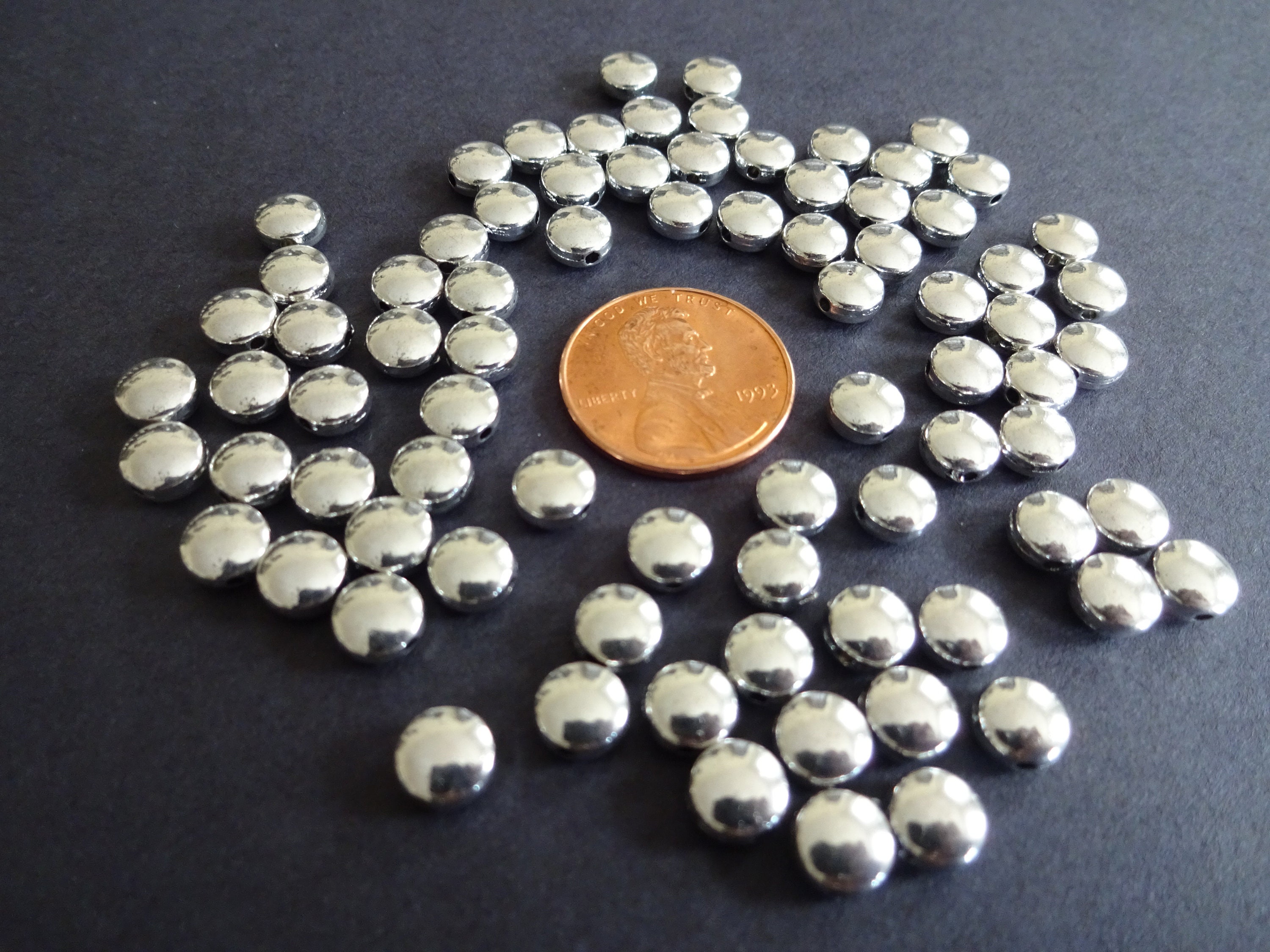 6x3mm Flat Round Bead, Tibetan Silver Bead, Antiqued Silver Color