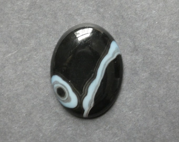 40x30mm Natural Striped Agate Cabochon, Gemstone Cabochon, One of a Kind, Black & White, Dyed, Natural Banded Agate Cabochon, Unique Stone