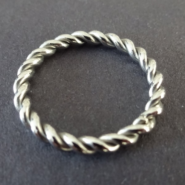 Stainless Steel Spiral Ring, Twisted Braided Band, US Sizes 5-12, Silver Color, Handcrafted Steel Ring, Unisex, Rope Design, Spiral Band