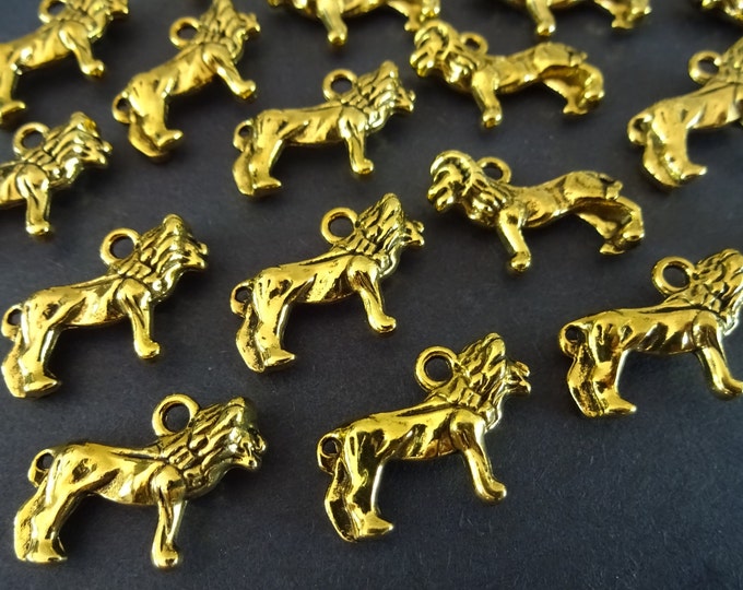 23x16mm Alloy Metal Gold Lion Charm, Antiqued Golden Tibetan Style Charm, Intricate Detailed Focal Pendant, Lion Jewelry, Animal Charm