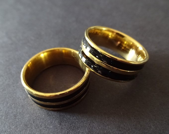 Stainless Steel Ring With Enamel Bands, Gold & Black, Double Enamel Band Ring, Simplistic Ring, Gold Stainless Steel Ring