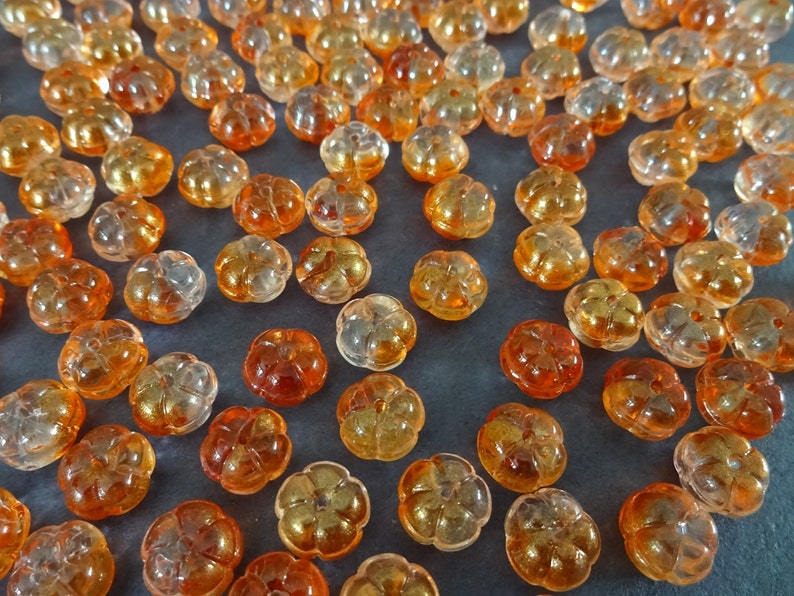 9.5-10mm Glass Pumpkin Beads, Orange Fall Pumpkins, Halloween Bead, Food Bead, Small Glass Beads, Halloween Jewelry, 1.2mm Holes image 5