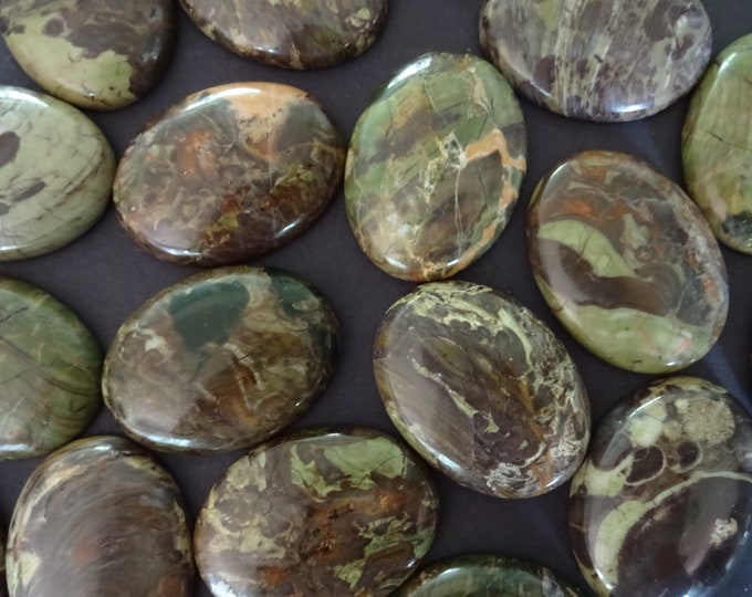 40x30mm Natural Jasper Cabochon, Beige Brown & Green, Oval Swirled Stone, Polished Gem, Natural Gemstone, Neutrals, Extra Large Jasper Stone