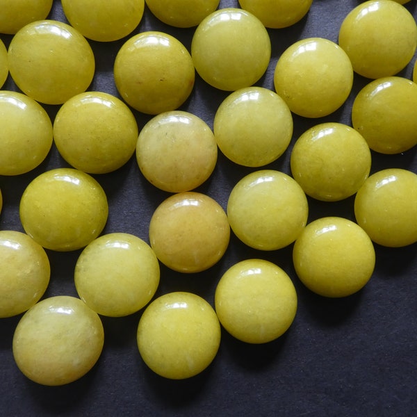 16mm Natural Lemon Jade Gemstone Cabochon, Dyed, Round Cabochon, Half Dome, Polished Stone, Yellow Cabochon, Natural Stone, Jade Stone Cab