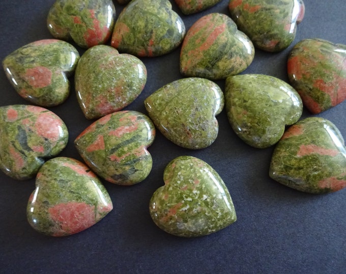 25x23mm Natural Unakite Heart Cabochon, Polished Gem Stone, Natural Gemstone Cab, Green and Pink Stone, Polished Gem, 25x23x7.5mm