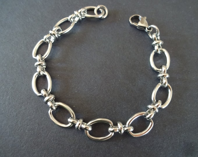 304 Stainless Steel Oval Link Bracelet With Clasp, 8 1/8 Inch, Silver Color, Lobster Claw Clasp, Minimalist Chain, Add Your Own Charms!