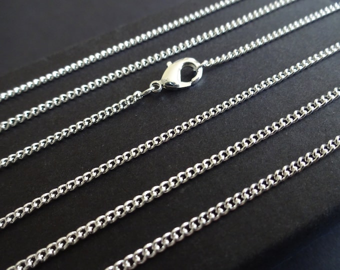 18 Inch Brass Twisted Curb Chain, Finished Silver Necklace Chain, Jewelry Making, Basic Chain, Lobster Claw Clasp, Simple Link Chain