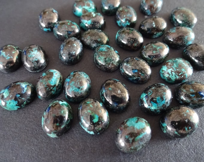 10x8mm Natural Chrysocolla Oval Cabochon, Oval Gemstone, Polished Gem, Teal and Black Stone, Blue Gemstone, Mixed Color Gem Stone