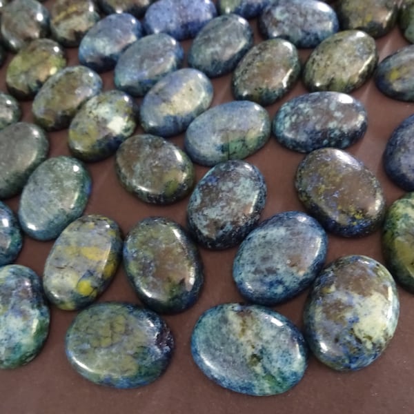 25x18mm Natural Kiwi Jasper Cabochon, Dyed, Blue & Black Swirls, Oval, Polished Stone, Blue Stone Cabochon, Natural Stone, 25x18x7-8mm