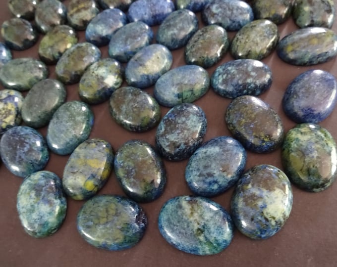 25x18mm Natural Kiwi Jasper Cabochon, Dyed, Blue & Black Swirls, Oval, Polished Stone, Blue Stone Cabochon, Natural Stone, 25x18x7-8mm