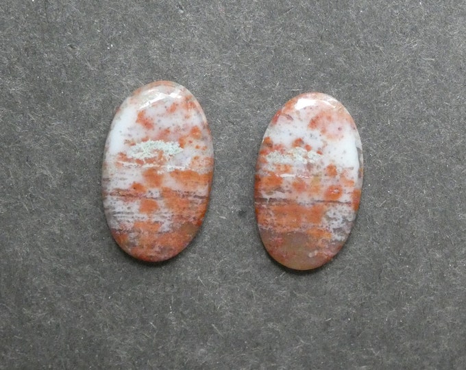 2PK 25x25mm Agate Gemstone Cabochon, Red and Gray, Large Oval Set, One of a Kind Set, Only Set Available, Unique Gemstone Cab, As Pictured