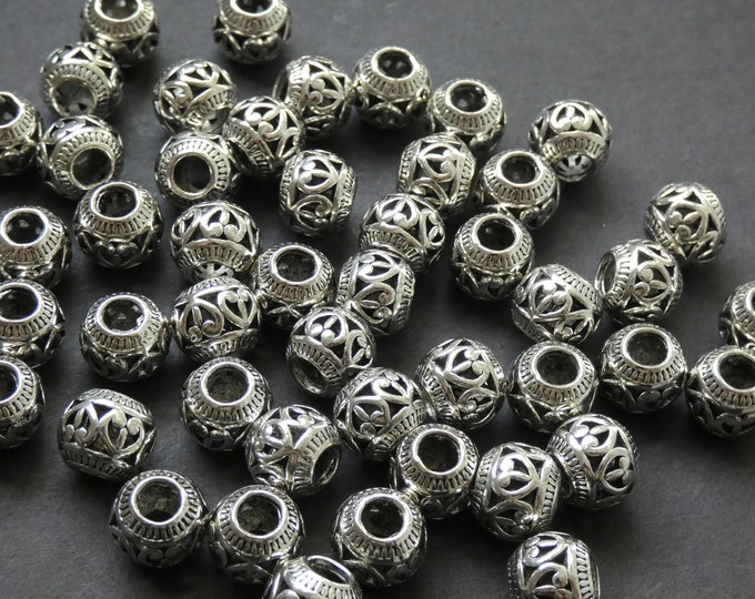 50 PACK of 11X9mm Bicone Beads, Detailed Bicone Metal Bead, Metal Bicone Bead, Silver Bicone Beads, Silver Metal Beads, Bicone Spacer Bead