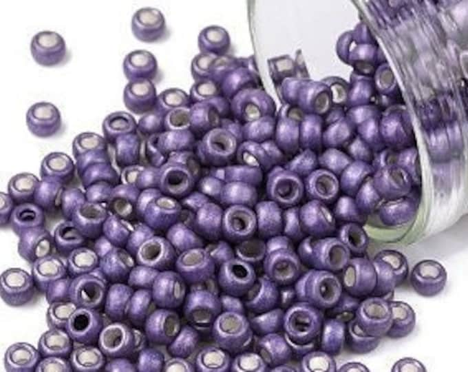 8/0 Toho Seed Beads, Galvanized Matte Frosted Purple (567F), 10 grams, About 220 Round Seed Beads, 3mm with 1mm Hole, Frosted Finish