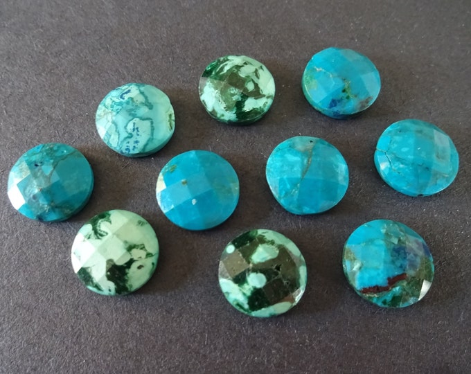 12x4mm Natural Chrysocolla Faceted Cabochon, Round Gemstone, Polished Gem, Teal and Black Stone, Blue Gemstone, 12mm Crystal Cabochon