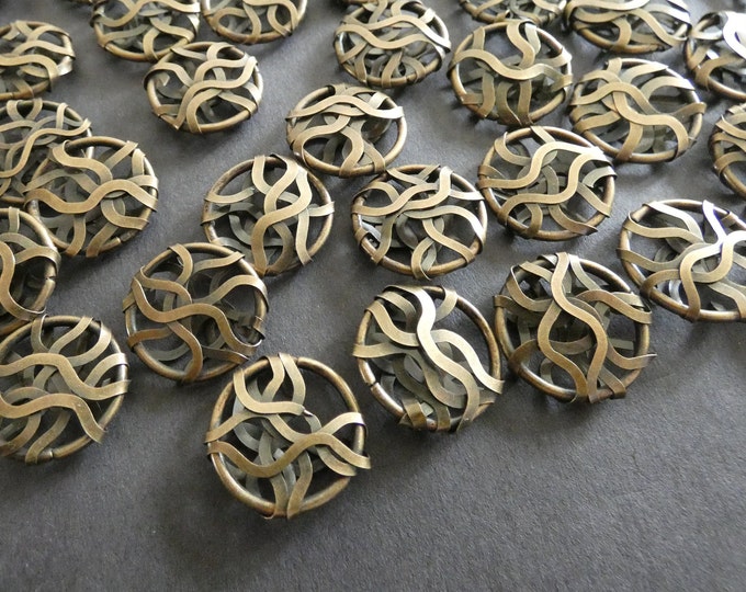 20mm Iron Wire Round Beads, Flat Metal Beads, Antique Bronze Color, Necklace Focal Wire Pendant, Lightweight, Unique Wire Wrapped Beads