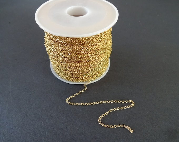 25 Meters 304 Stainless Steel Cable Chain, Soldered, 1.6x1.2x0.2mm Chain Bulk Lot, Gold Color, Spool Of Basic Necklace Cable Chain