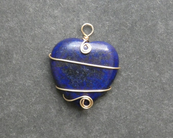 37x32mm Natural Lapis Lazuli Pendant, Copper Wire Wrapped Pendant, Large Heart Charm, Blue, One of a Kind, Gemstone Heart Pendant, Unique