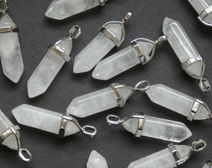 36-40mm Natural Quartz Pendant With Brass, Faceted, Bullet Shaped, Polished Gem, Gemstone Jewelry Pendant, Clear Quartz Crystal and Metal