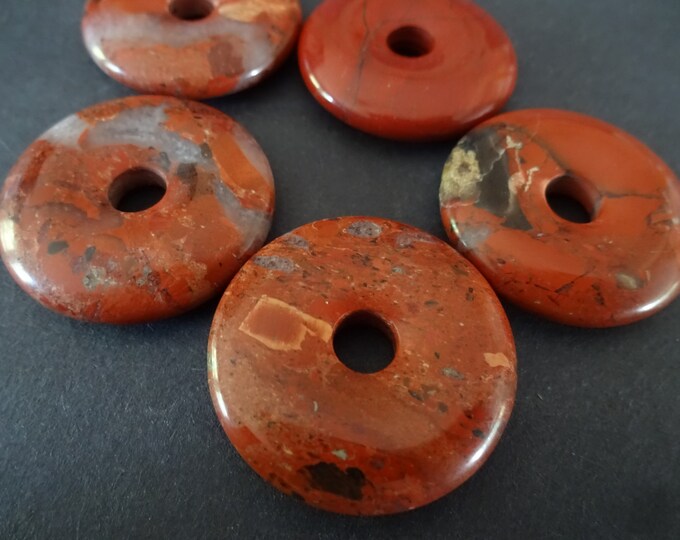 30mm Natural Red Jasper Pendant, Donuts, Polished Gem, Natural Gemstone Component, Round Jasper Stone, Wire Wrapping Gem Charm