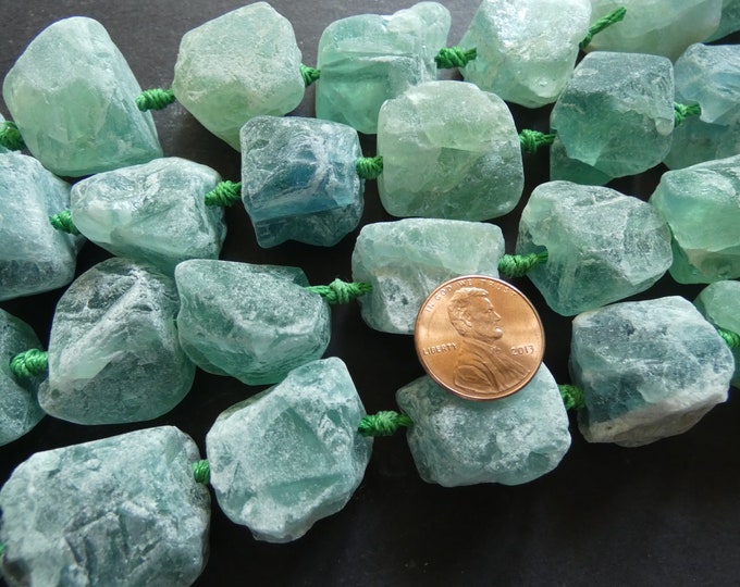 18-37mm Natural Raw Fluorite Chunk Beads, 16 Inch Strand Of About 16 Beads, Extra Large, Unpolished, Unfinished, Raw Green Fluorite