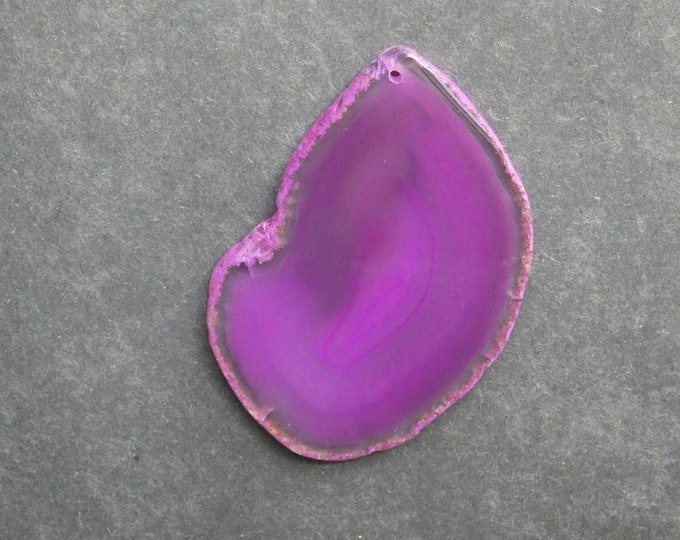 83x60mm Natural Agate Slice Pendant, Gemstone Pendant, Large Pink Agate Slice, Dyed, One of a Kind, Only One Available, Unique Agate Nugget