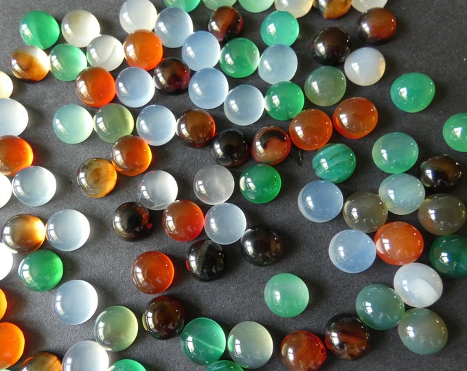 8-9.5mm Natural Agate Cabochons, Dome Gemstone Cab, Mixed Colors, Semi Transparent, Polished Gem, Lot Of Agate, Round Jewelry Stones