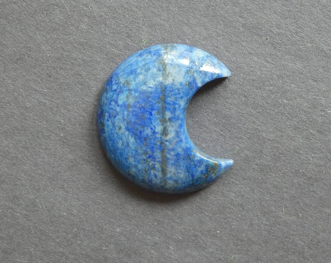 35x31x7.5mm Natural Lapis Lazuli Cabochon, Large Moon, Gemstone Cabochon, Blue, Dyed, One of a Kind, Moon Cabochon, Only One Available
