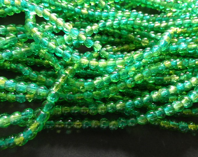 31 Inch 4mm Strand Crackled Glass Bead Strand, 4mm Beads, About 200 Beads Per Strand, Round, Semi Transparent, Green & Yellow, Spray Painted