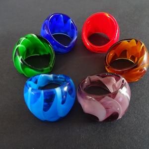 Lampwork Glass Ring, Lampwork Rings, Handmade Jewelry, Handcrafted, Your Color Choice, Colorful, One Size, 17-19mm, Wide, Band, Swirl Design