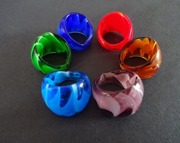 Lampwork Glass Ring, Lampwork Rings, Handmade Jewelry, Handcrafted, Your Color Choice, Colorful, One Size, 17-19mm, Wide, Band, Swirl Design