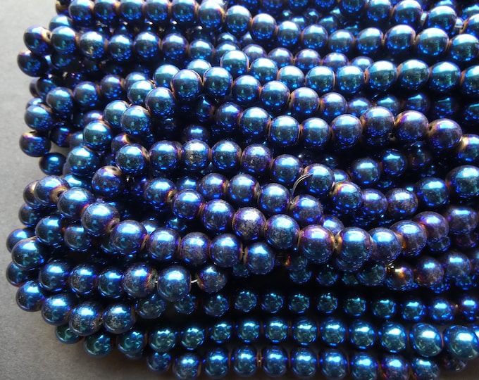 15 Inches 8mm Synthetic Hematite Ball Beads, About 50-52 Beads, Blue 8mm Ball Bead, Colorful, Bright, Hemalike, Non Magnetic, Metallic Beads