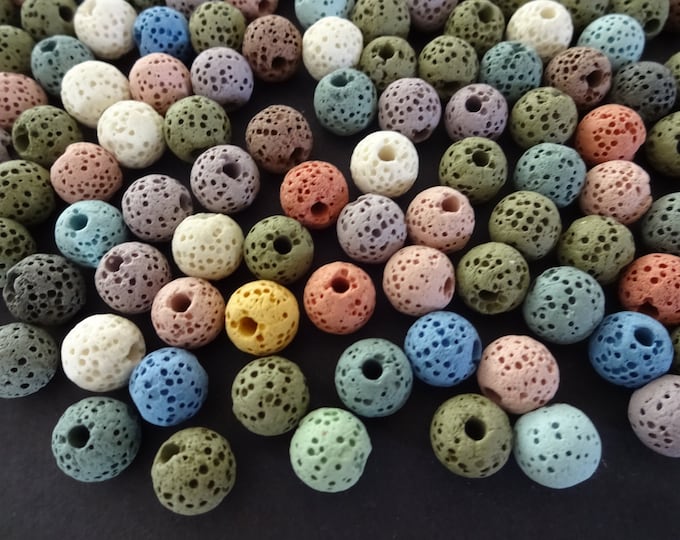 8.5mm Natural Lava Stone Ball Beads, Dyed, Mixed Color, Pumice Stone Beads, Aromatherapy Beads, Perfume Essential Oil Beads, Unwaxed