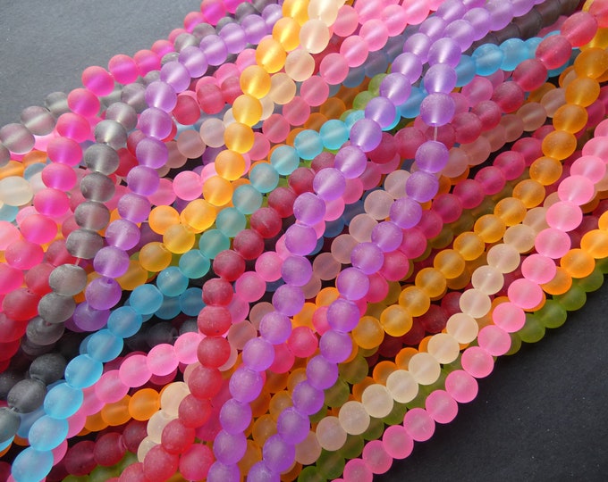 5 Pack 8mm Frosted Glass Ball Bead Strands, Unfinished, About 105 Beads Per 33 Inch Strand, 8mm Round Bead Lot, Mixed Color, Large Spacers