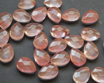 17-18mm Faceted Watermelon Stone Glass Cabochon, Teardrop Cabochon, Polished Gemstone, Pink & Clear Gem, Pink and Clear, Semi Transparent