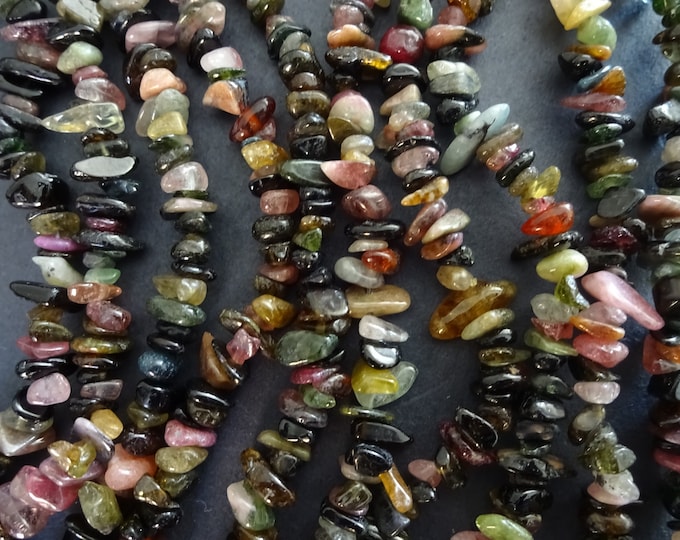 32 Inch 5-8mm Natural Tourmaline Chip Beads, Natural Stone, Pink and Green Nugget Bead, Gemstone, Mineral, Semi Transparent