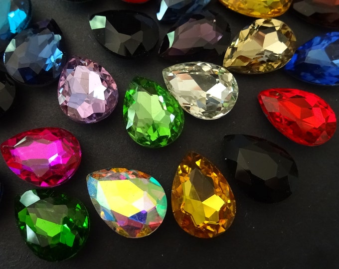 PACK OF 18x13mm Faceted Rhinestone Glass Cabochons, Mixed Color, Glass Teardrop Rhinestone Cabochon, Undrilled Faceted Rhinestone, Glass Cab