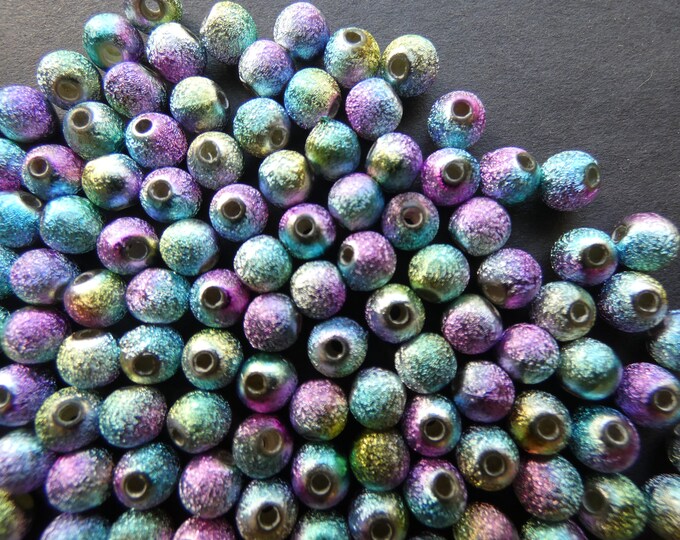 100 Pack 6mm Spray Painted Acrylic Beads, 6mm Ball Beads, Matte Style, Mixed Color, Round, Textured Bead, Metallic Mixed Colors, 1.5mm Hole