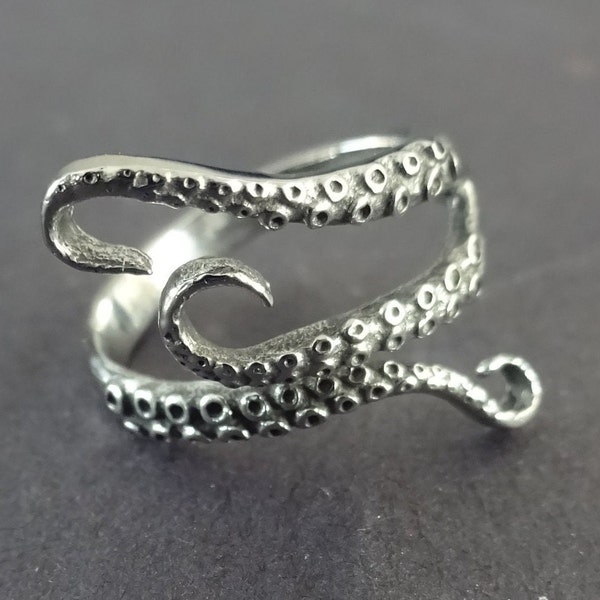 Stainless Steel Octopus Ring, Octopus Tentacle Design, Silver Color, Intricate Squid Design, Sea Creature Viking Theme, Pirate Ring