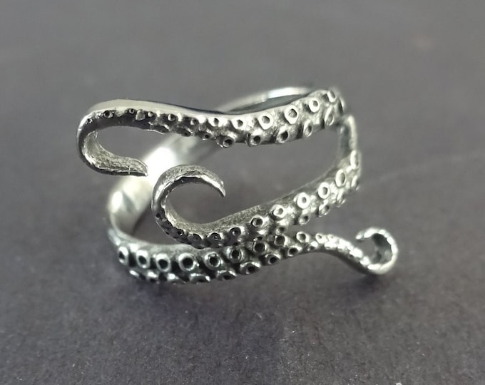 Stainless Steel Octopus Ring, Octopus Tentacle Design, Silver Color, Intricate Squid Design, Sea Creature Viking Theme, Pirate Ring