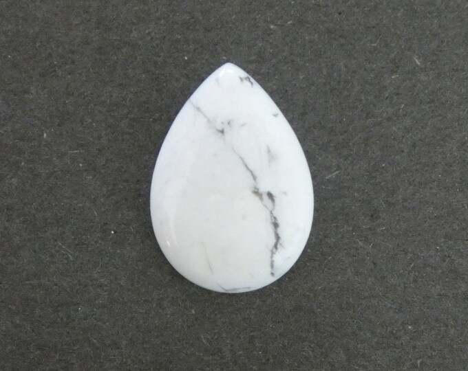 34x24x7mm Natural Howlite Cabochon, Large Teardrop, White and Gray Howlite Cabochon, One of a Kind, As Seen in Image, Gemstone Cabochon