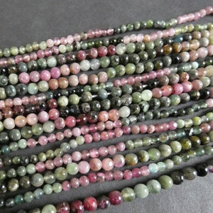 14 Inch 3mm Natural Multi-Tourmaline Bead Strand, About 110 Beads, Round Handcut Gems, Pink and Green Stone, Drilled Tourmaline, Polished