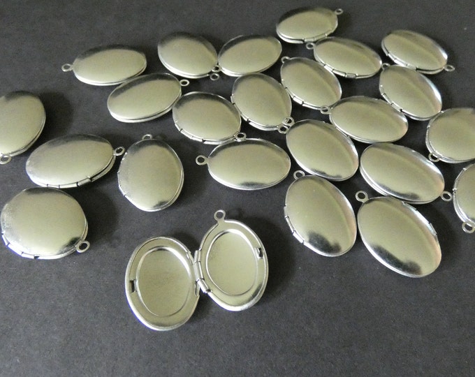 304 Stainless Steel Locket Pendant, 24x16mm Oval Pendant, Metal Focal, DIY Jewelry Making, Basic Photo Locket Charm, Metallic, Silver Color