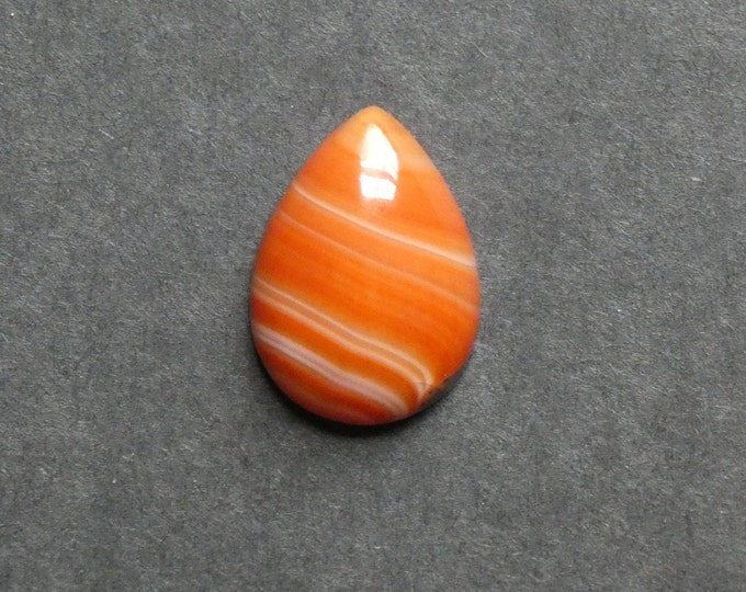 25x18mm Natural Striped Agate Cabochon, Teardrop, Orange, Dyed, Gemstone Cabochon, One of a Kind, Banded Agate Cabochon, Unique Agate Cab